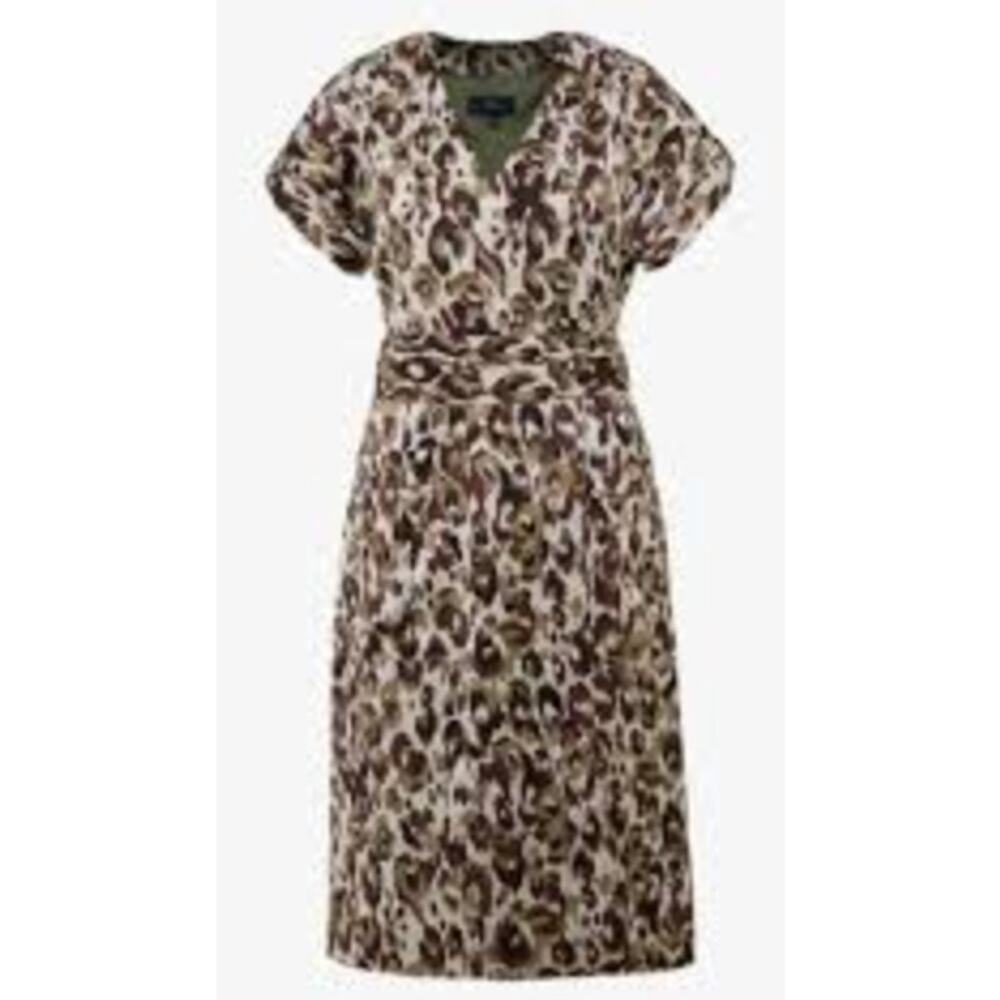 NWT J.CREW Brown Green Leopard Animal Camo Print Surplice Neck Wrap Dress SMALL - Picture 2 of 10